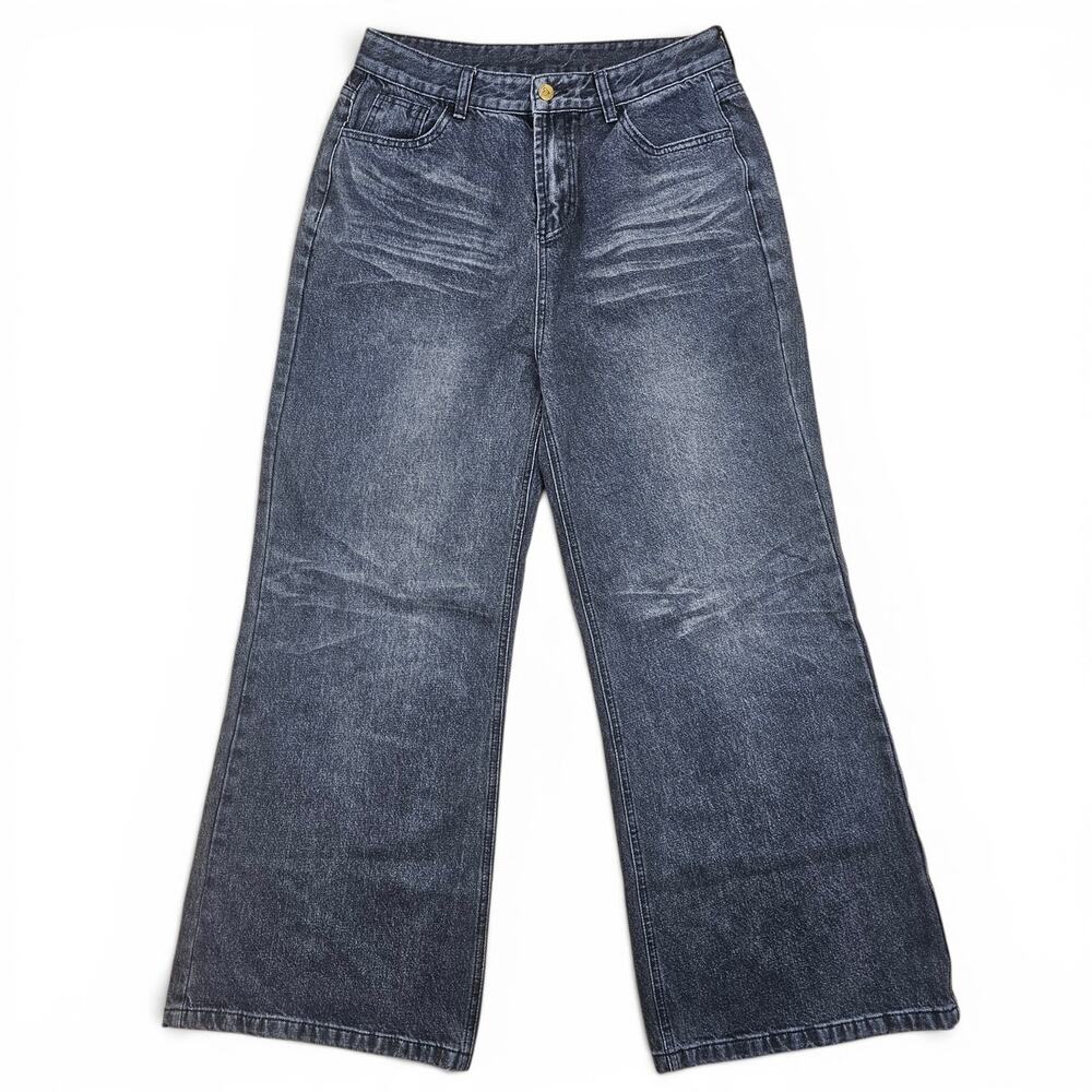 AELFRIC EDEN Wide Leg Jeans Men's 32x30 Baggy Black Washed Streetwear Denim